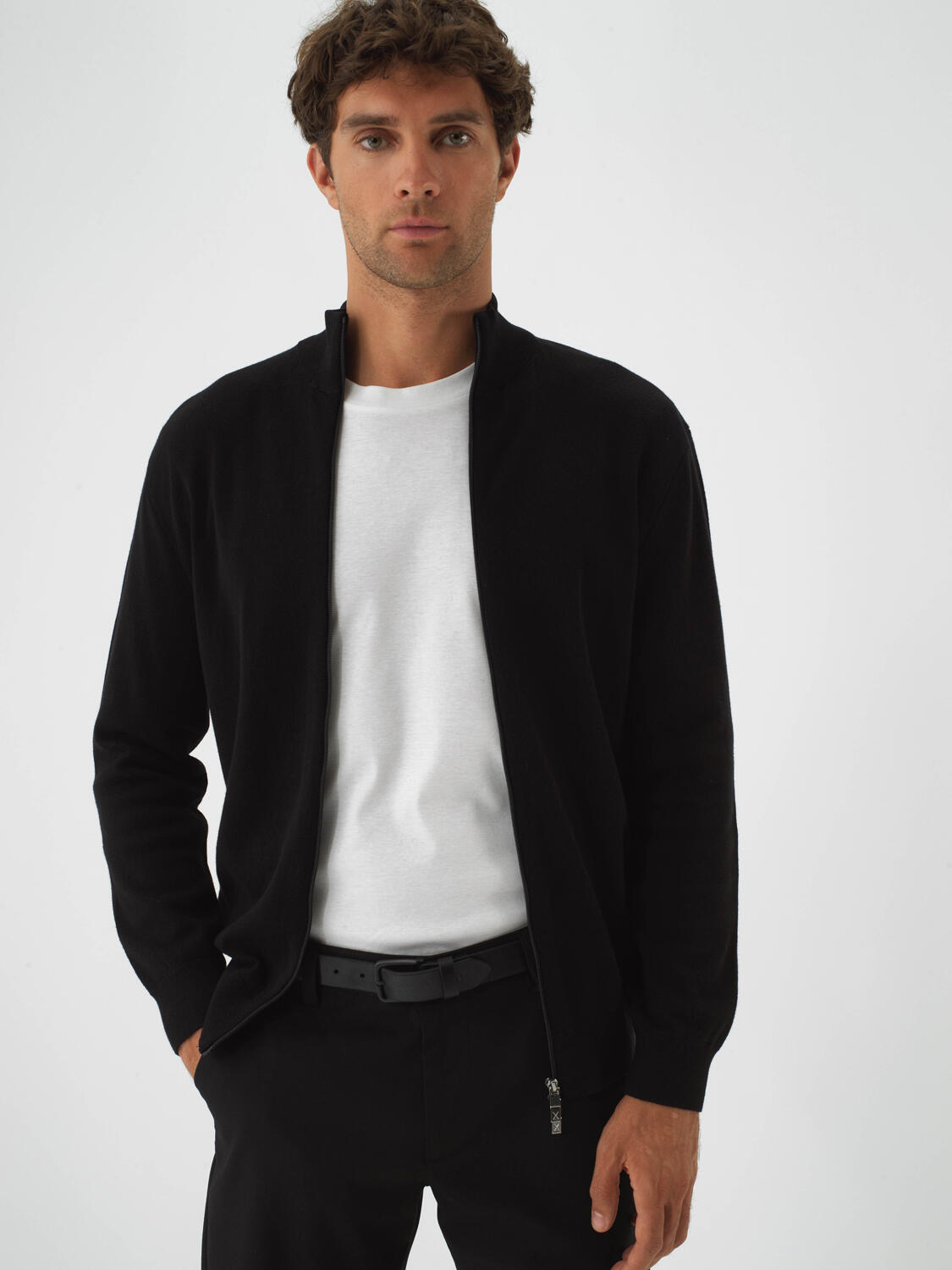 Black Cotton Textured Regular Fit Cardigan