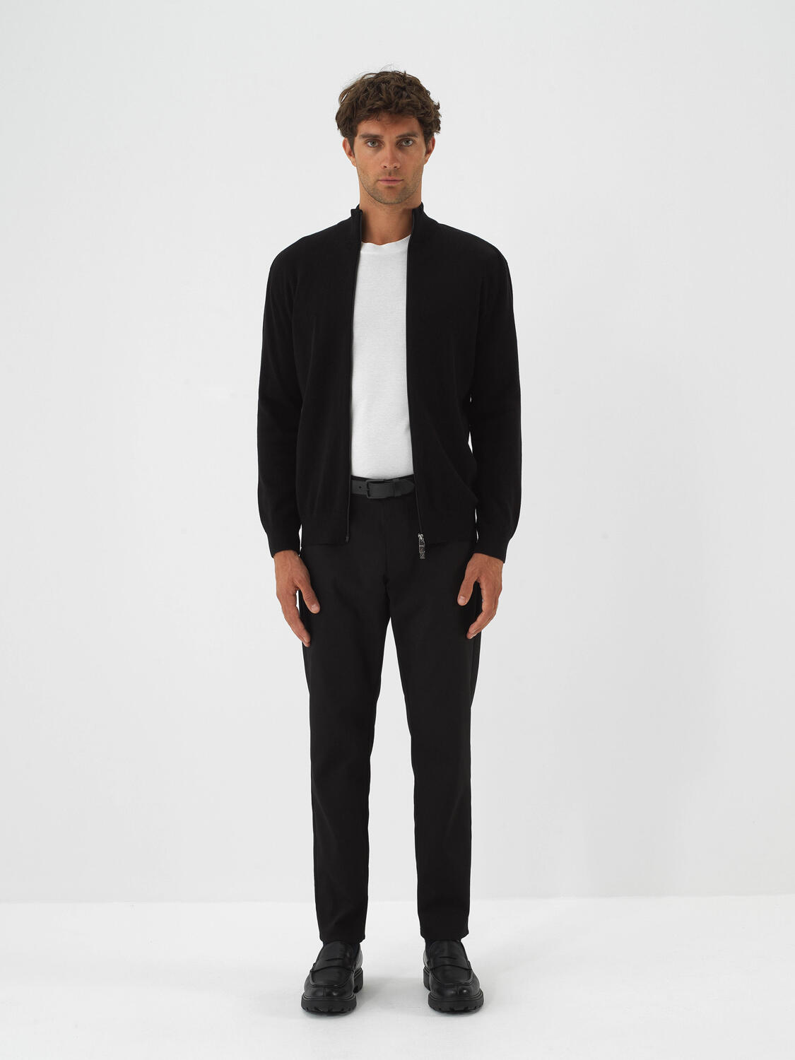 Black Cotton Textured Regular Fit Cardigan - 2