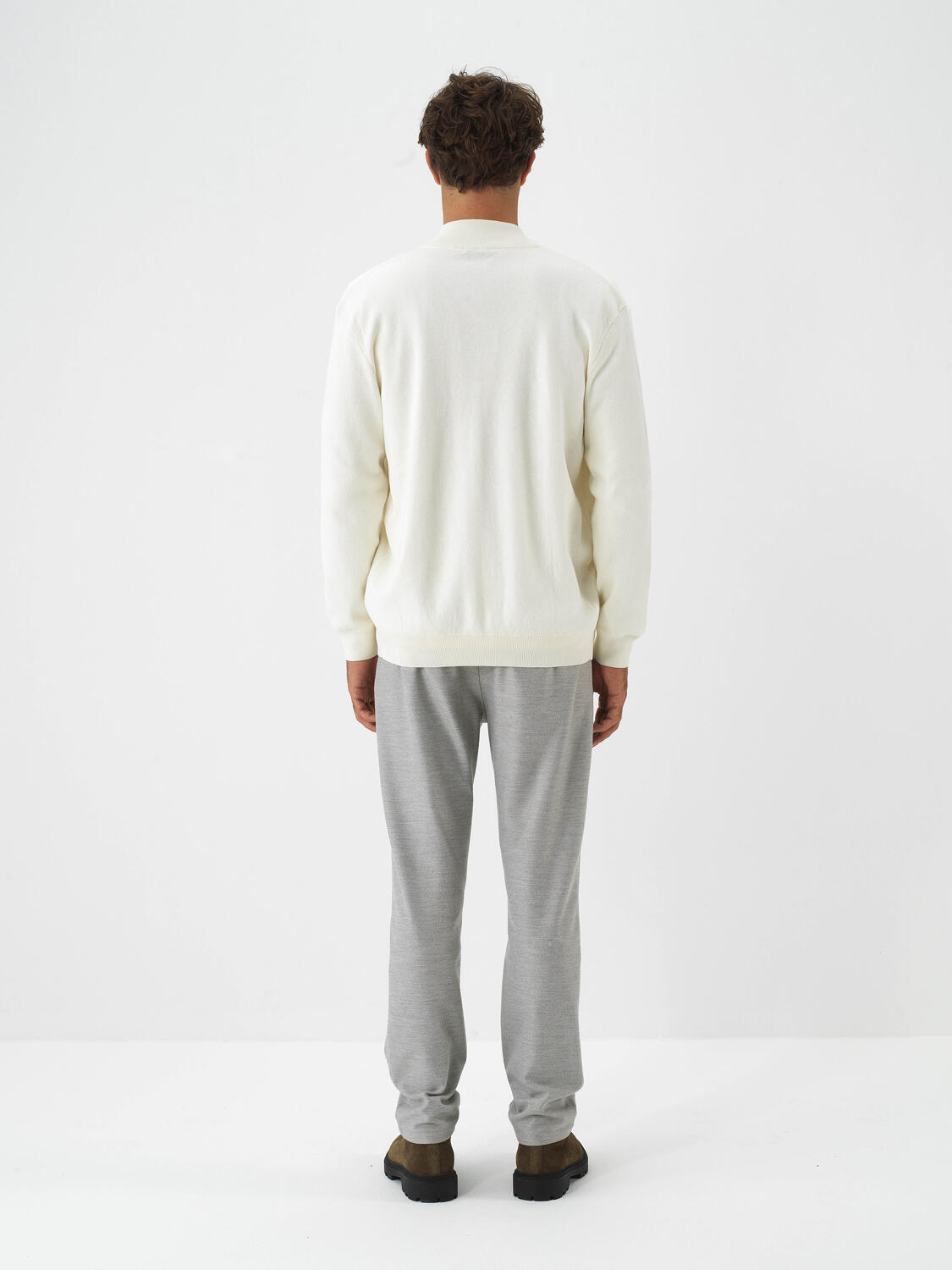 Ecru Cotton Textured Regular Fit Cardigan - 5