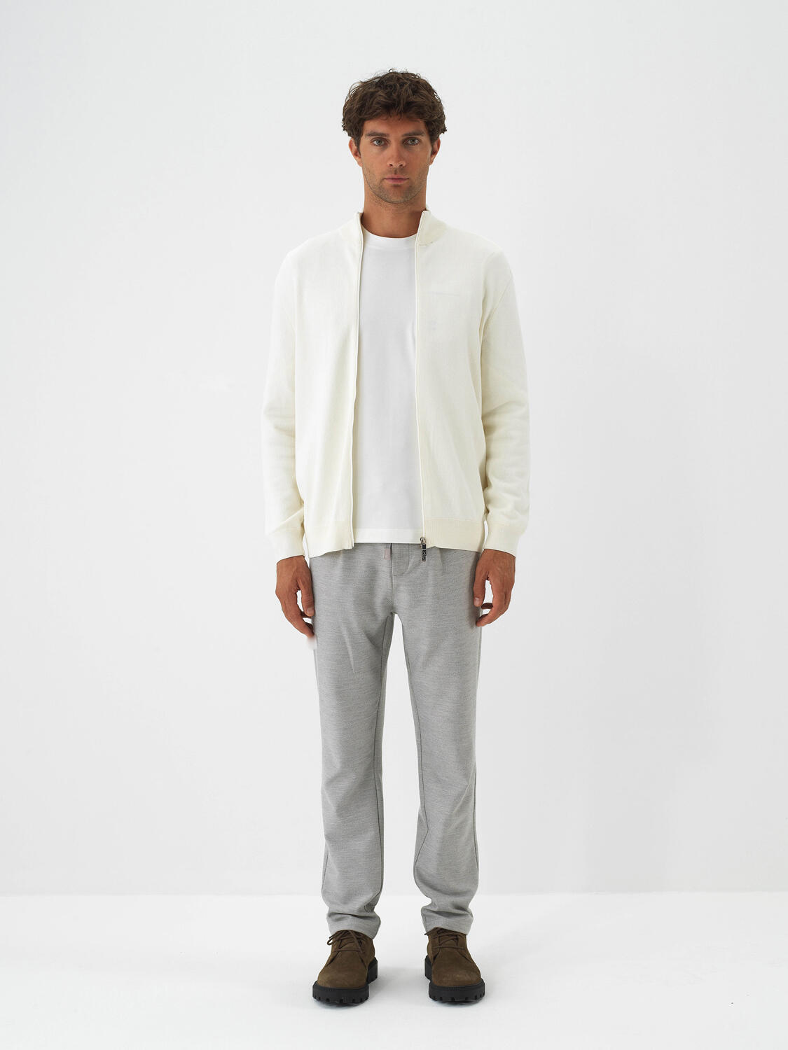 Ecru Cotton Textured Regular Fit Cardigan - 2