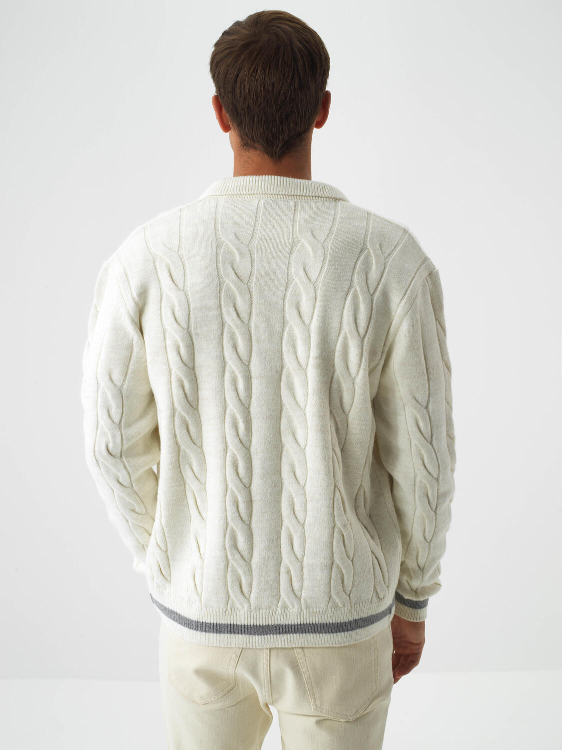 Ecru Natural Wool Textured Regular Fit Cardigan - 5