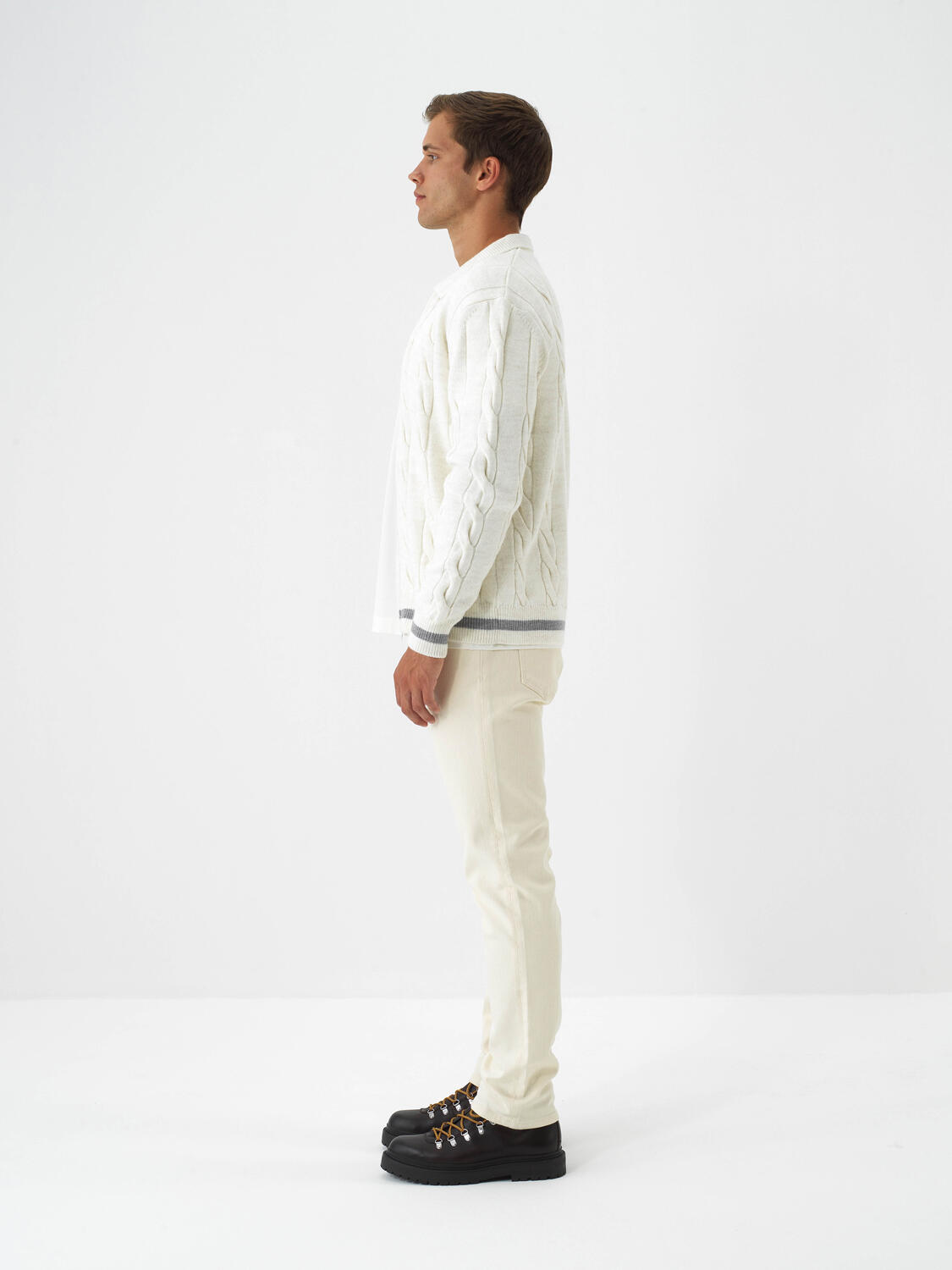 Ecru Natural Wool Textured Regular Fit Cardigan - 4