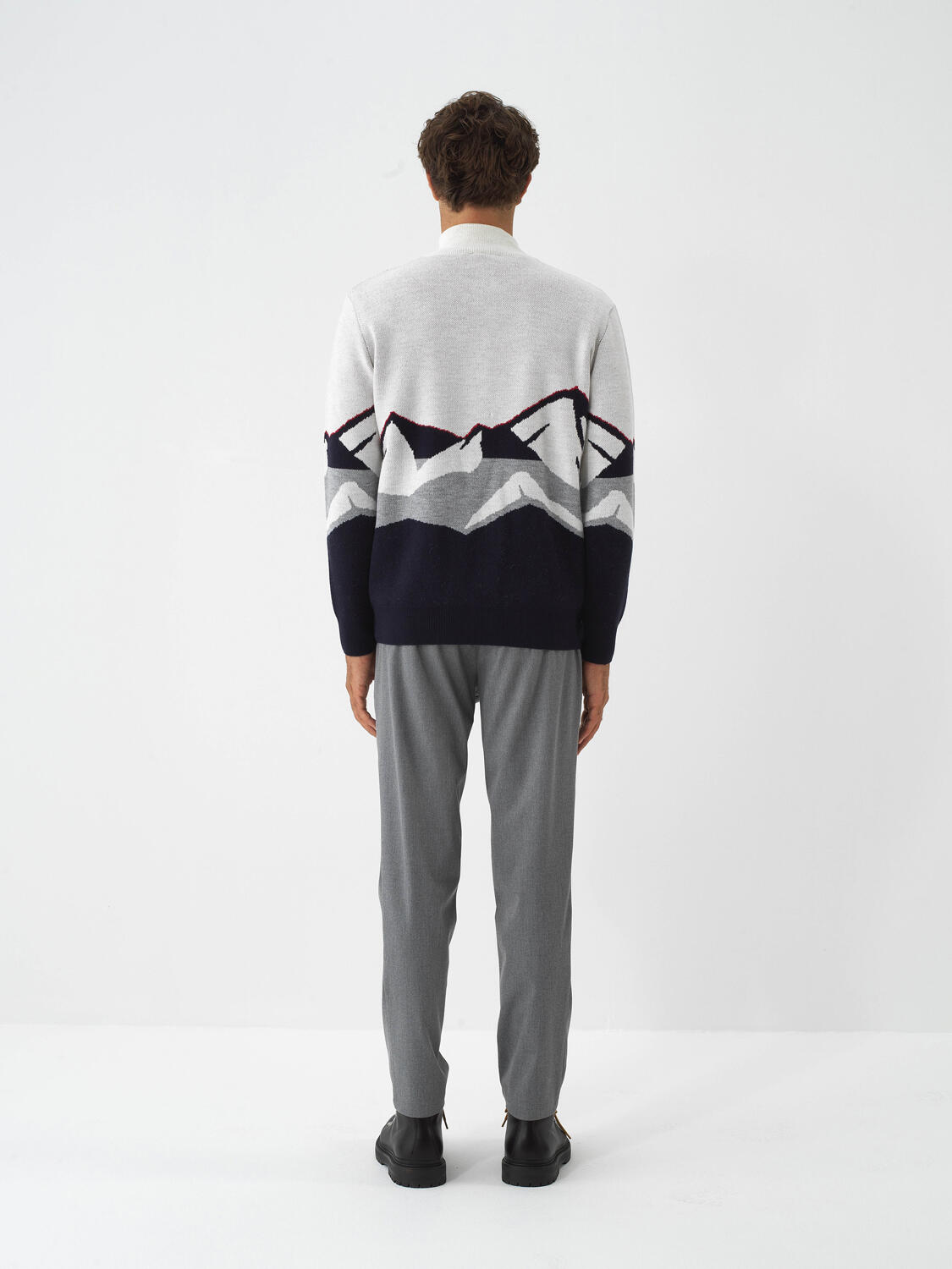 Navy Blue Natural Wool Textured Regular Fit Cardigan - 7