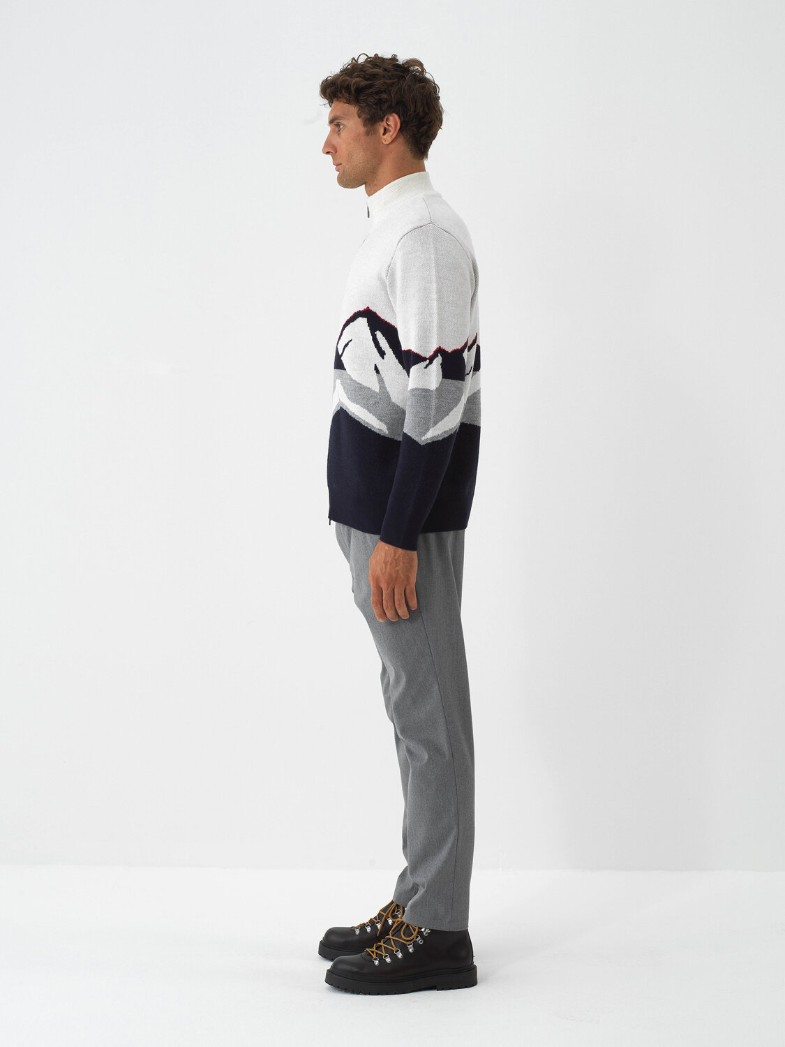 Navy Blue Natural Wool Textured Regular Fit Cardigan - Xint