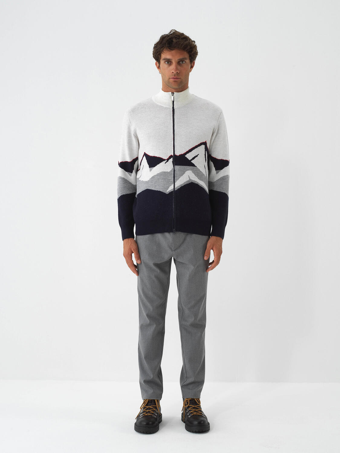 Navy Blue Natural Wool Textured Regular Fit Cardigan - 4