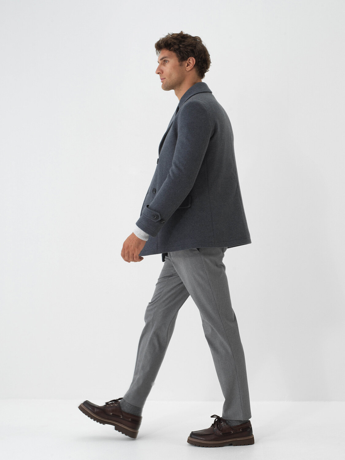 Gray Natural Wool Textured Regular Fit Coat - Xint