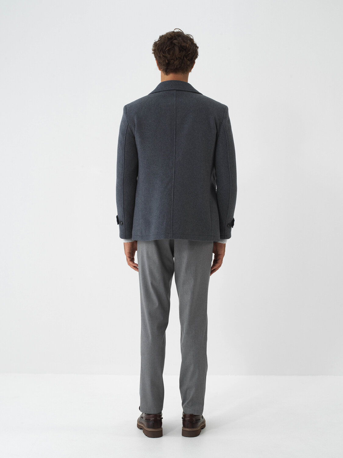 Gray Natural Wool Textured Regular Fit Coat - Xint