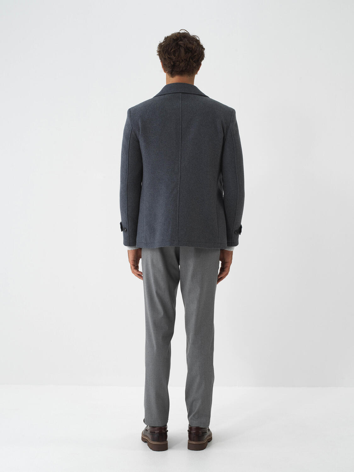 Gray Natural Wool Textured Regular Fit Coat - 6