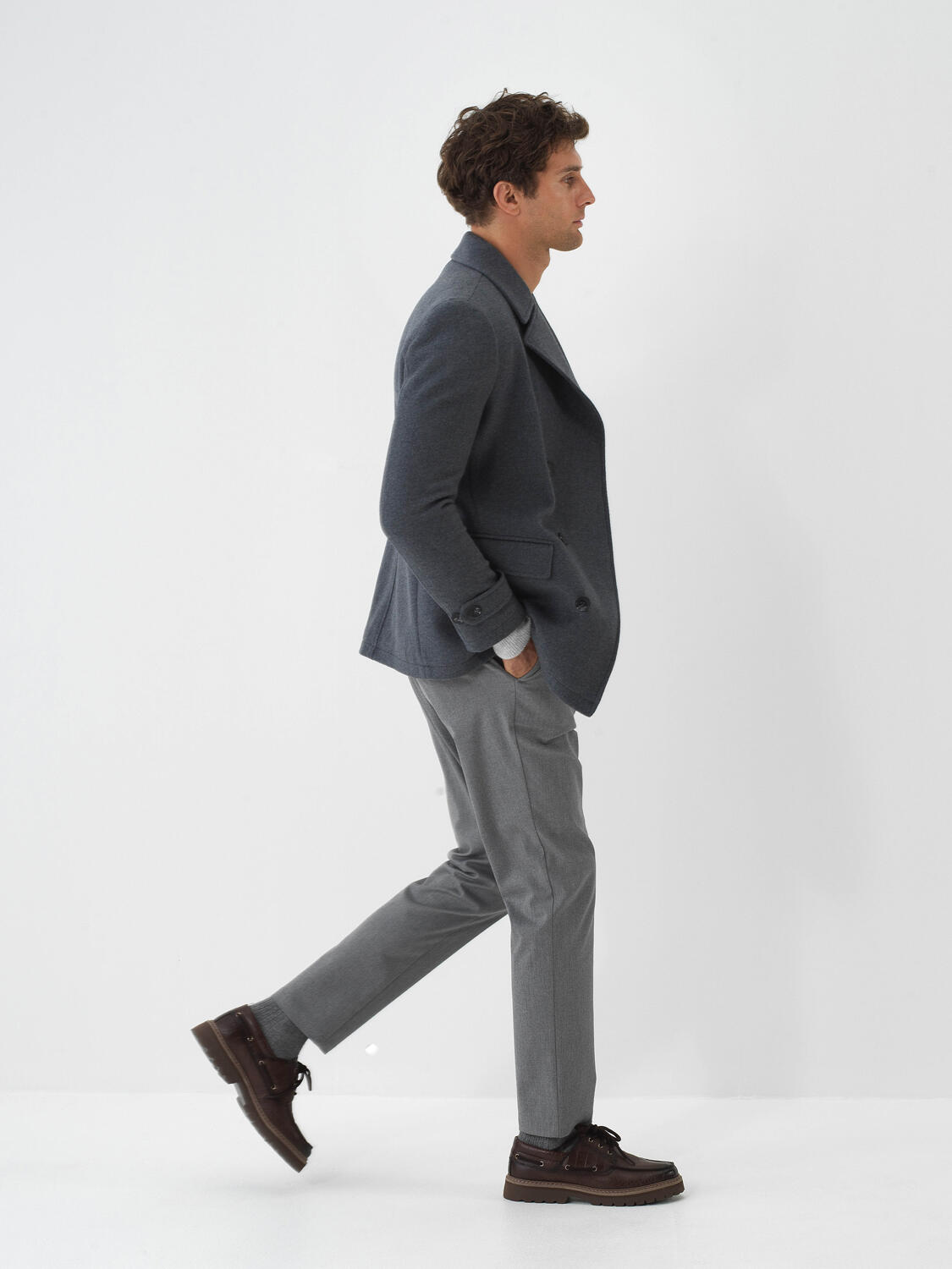 Gray Natural Wool Textured Regular Fit Coat - 4