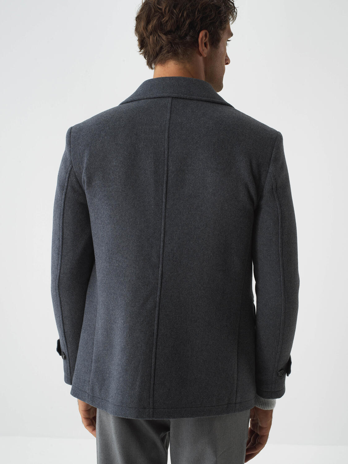 Gray Natural Wool Textured Regular Fit Coat - 5