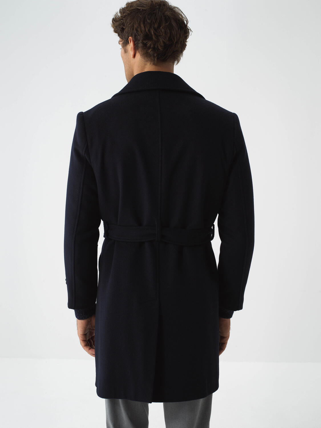 Navy Blue Natural Wool Textured Regular Fit Coat - 4