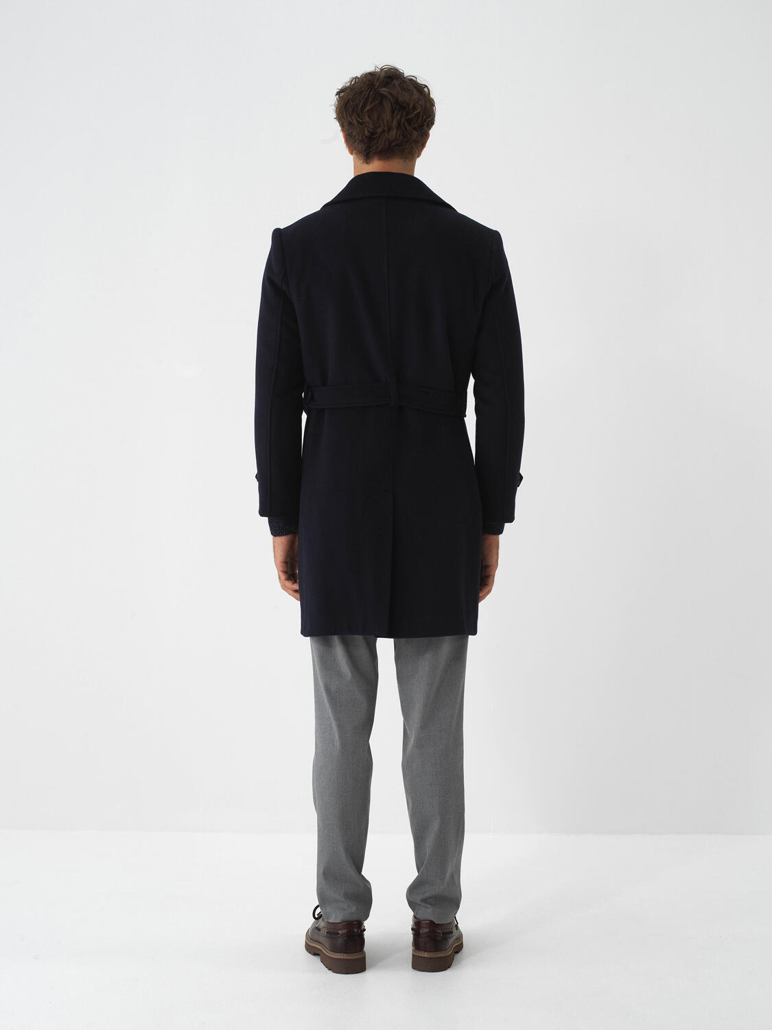 Navy Blue Natural Wool Textured Regular Fit Coat - 5