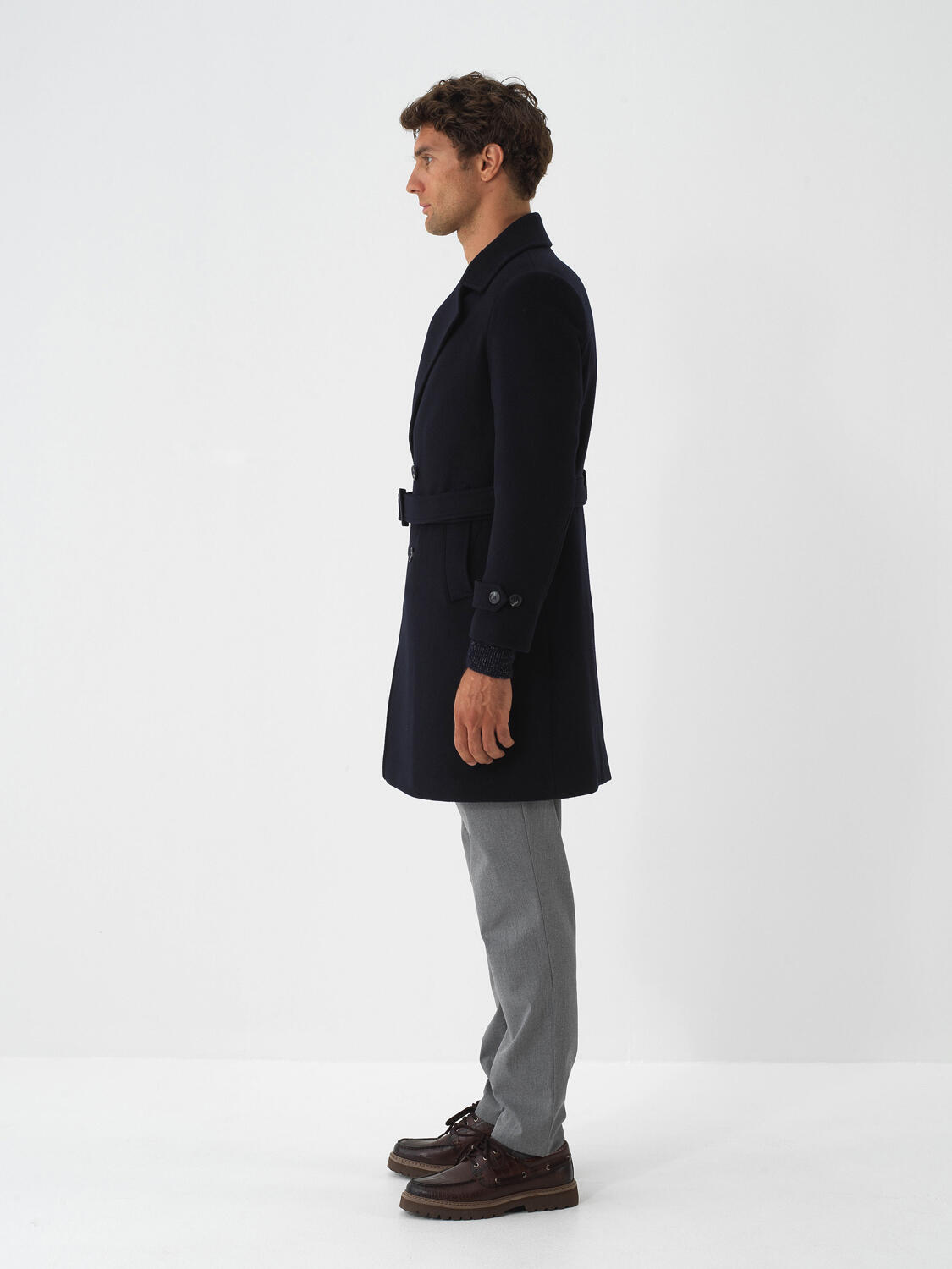 Navy Blue Natural Wool Textured Regular Fit Coat - 3