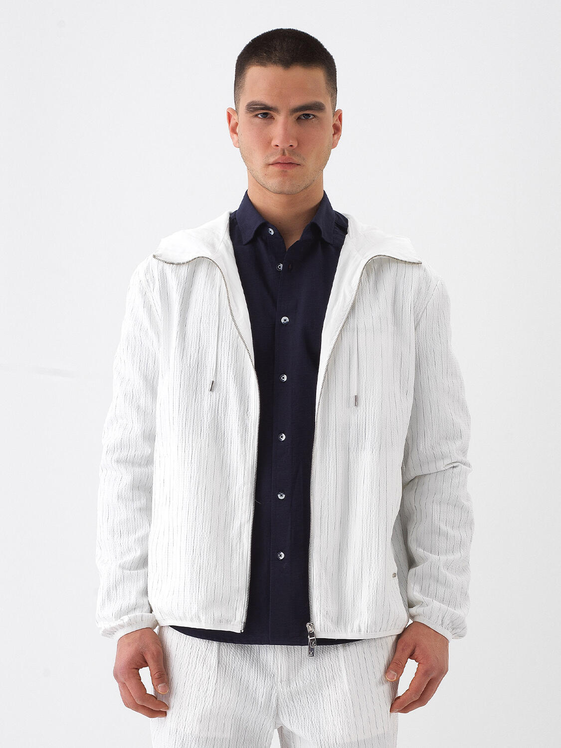White Regular Fit Cotton Coat - 1
