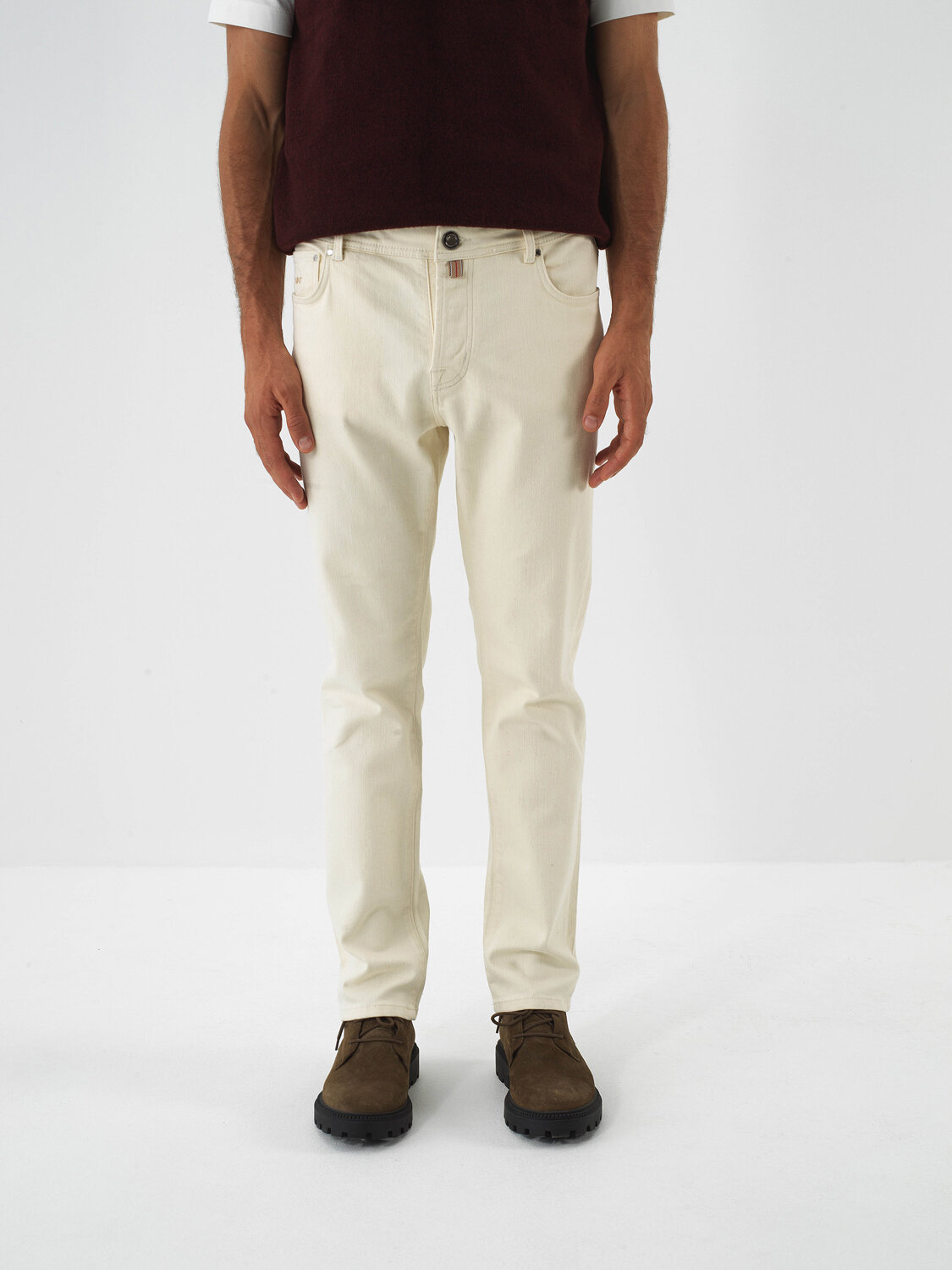 Natural Cotton Textured Slim Fit Denim Trousers - Xint