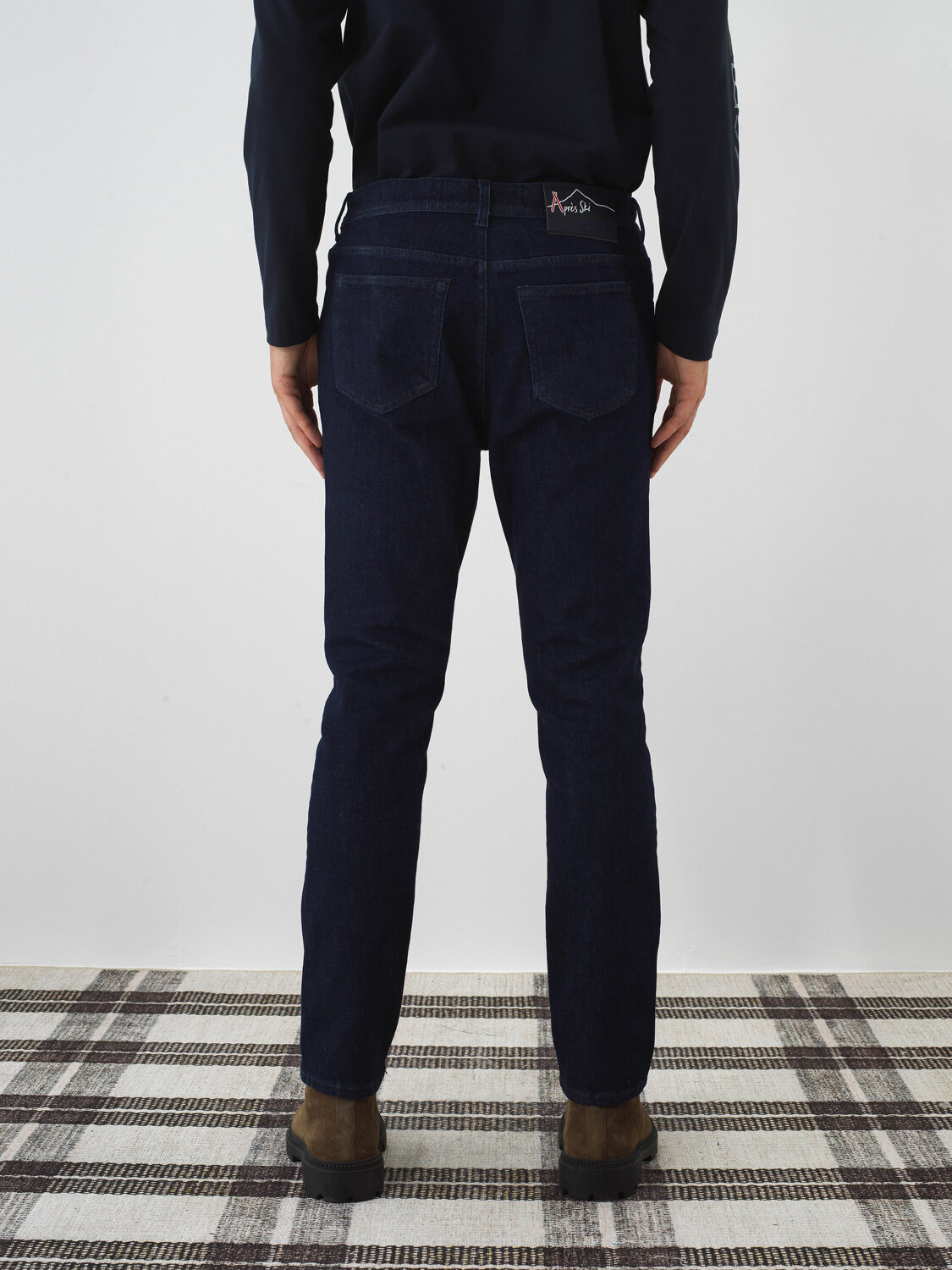 Navy Blue Cotton Textured Slim Fit Denim Trousers - Xint