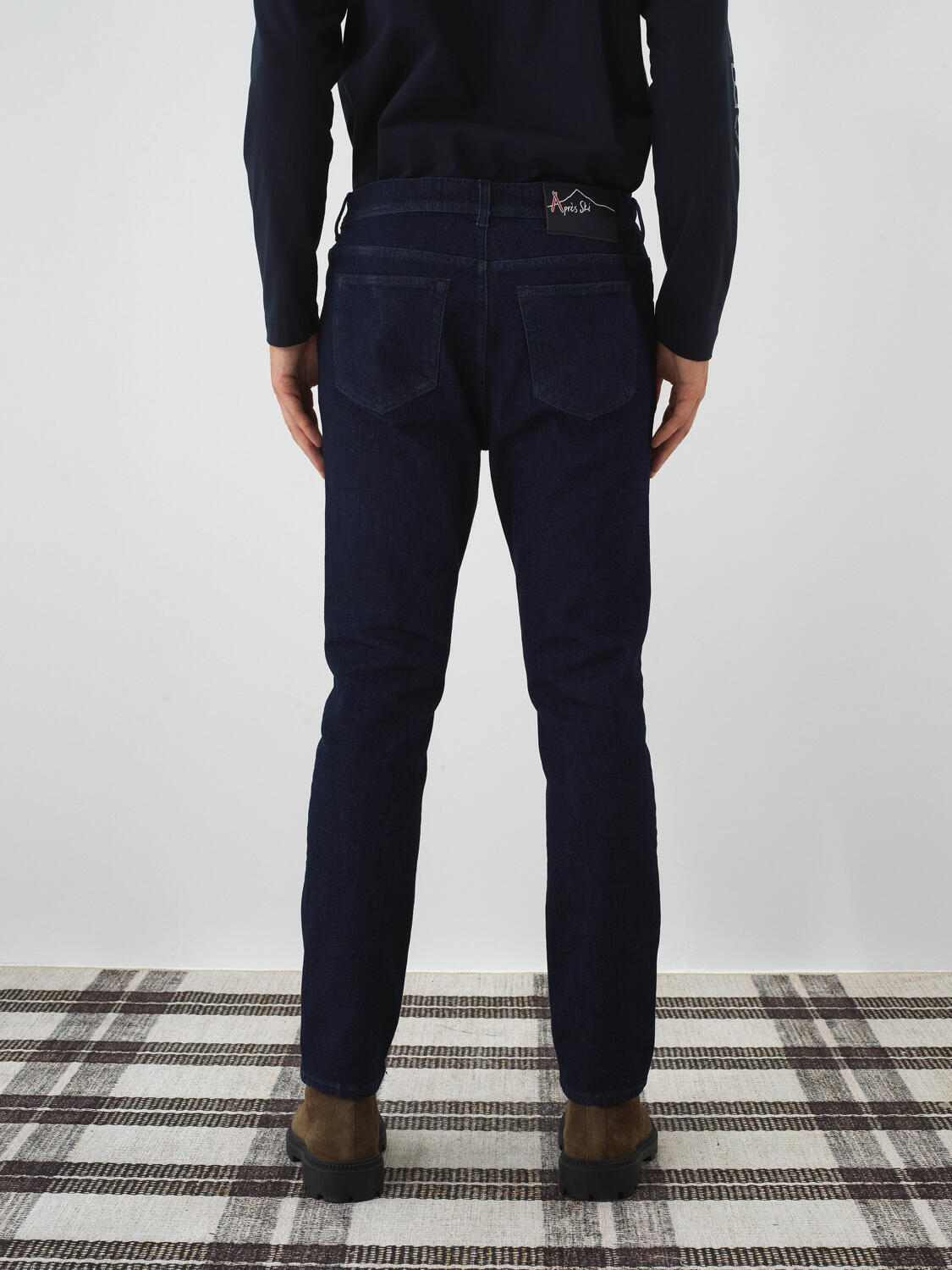 Navy Blue Cotton Textured Slim Fit Denim Trousers - 4
