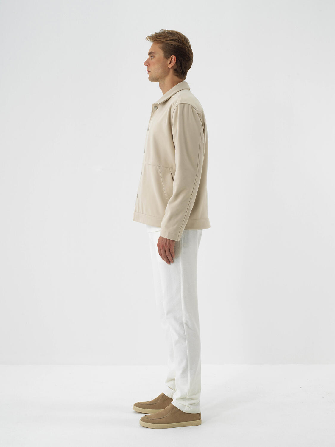 Beige Flexible Textured Regular Fit Jacket - 3