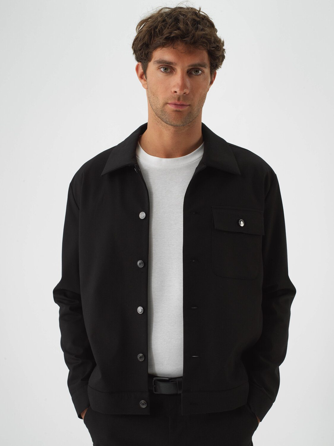 Black Cotton Textured Regular Fit Jacket - Xint