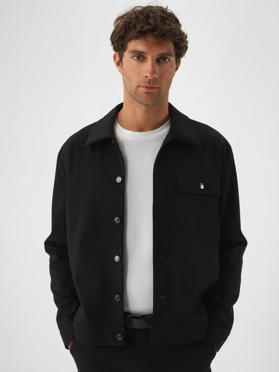 Black Cotton Textured Regular Fit Jacket