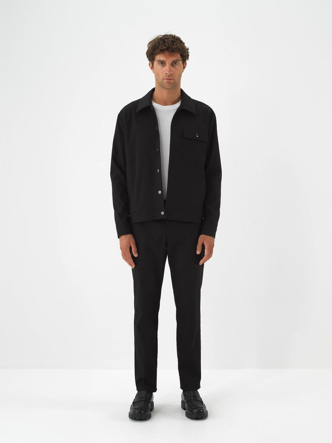 Black Cotton Textured Regular Fit Jacket - 2