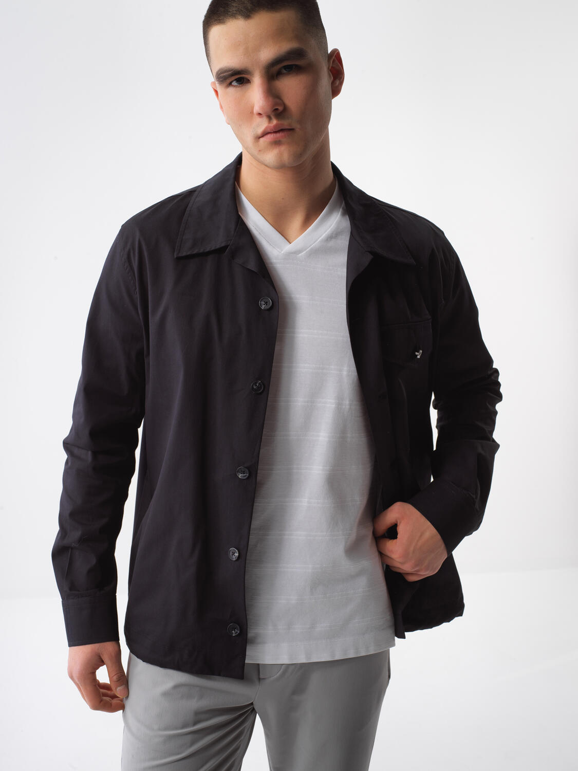 Black Regular Fit Cotton Jacket - 1