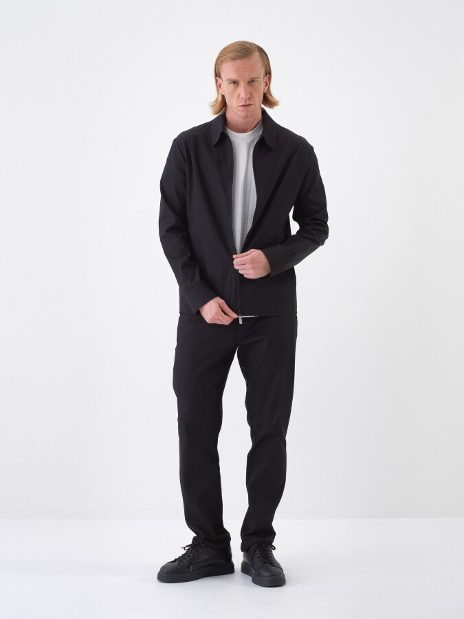 Black Regular Fit Cotton Jacket - 2