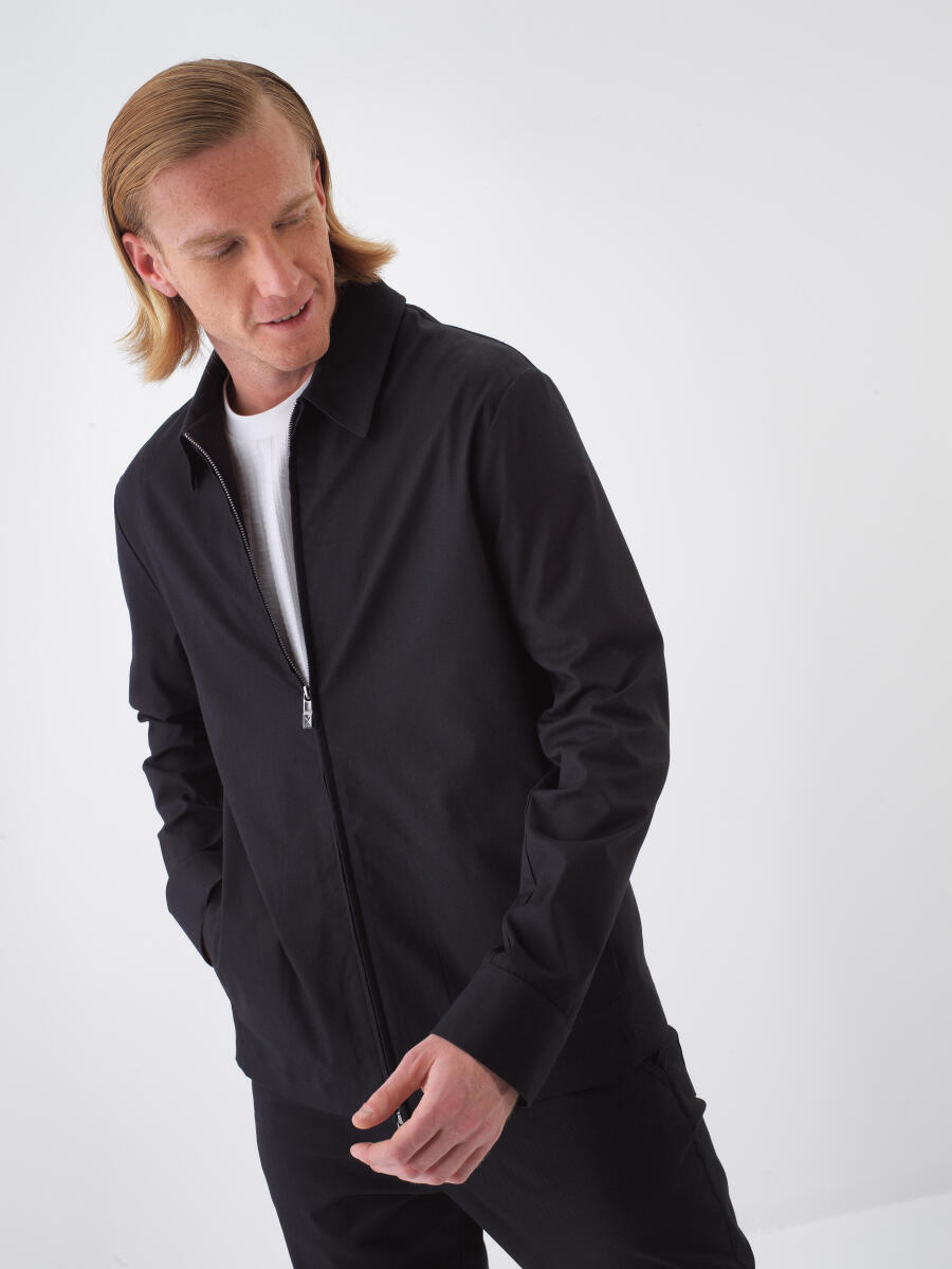 Black Regular Fit Cotton Jacket - 1