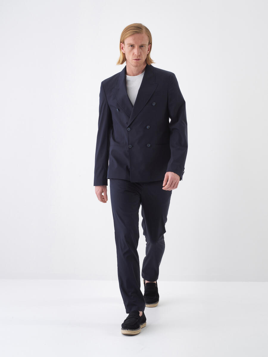 Navy Blue Regular Fit Lyocell Jacket - 2