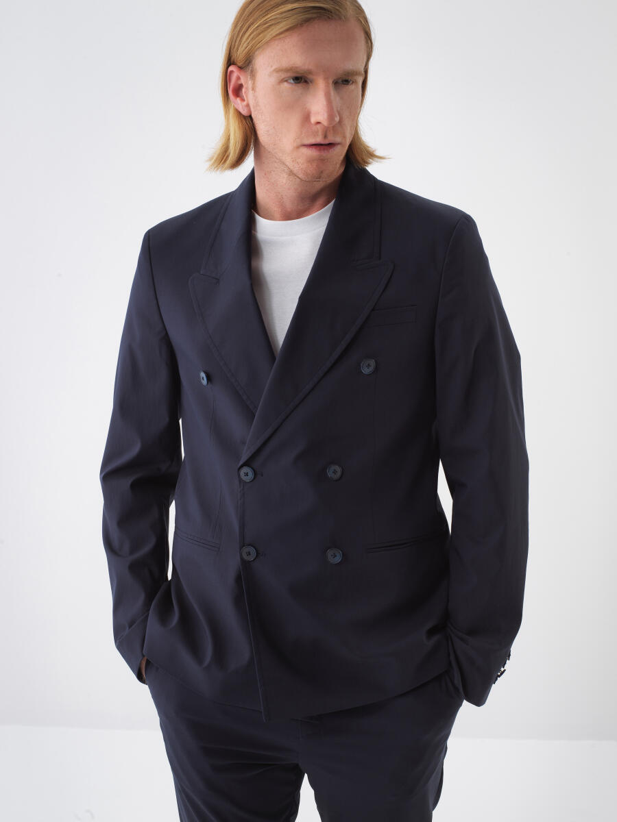 Navy Blue Regular Fit Lyocell Jacket - 1