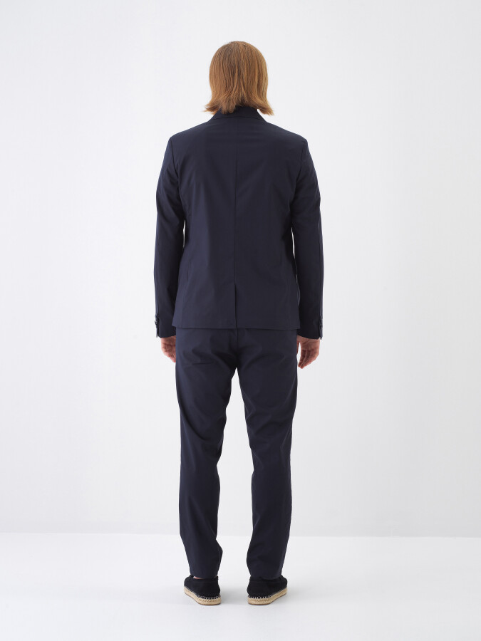 Navy Blue Regular Fit Lyocell Jacket - 5