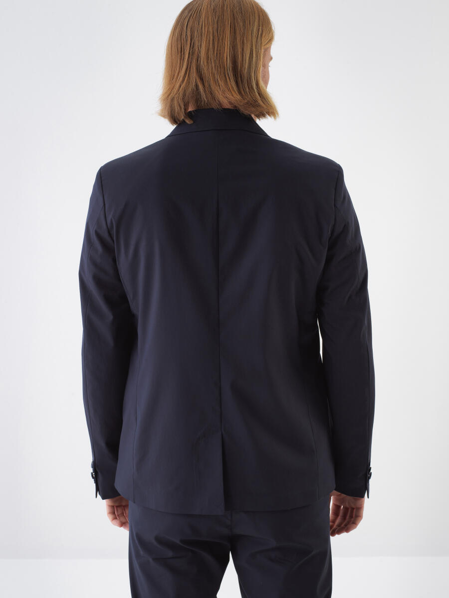 Navy Blue Regular Fit Lyocell Jacket - 4