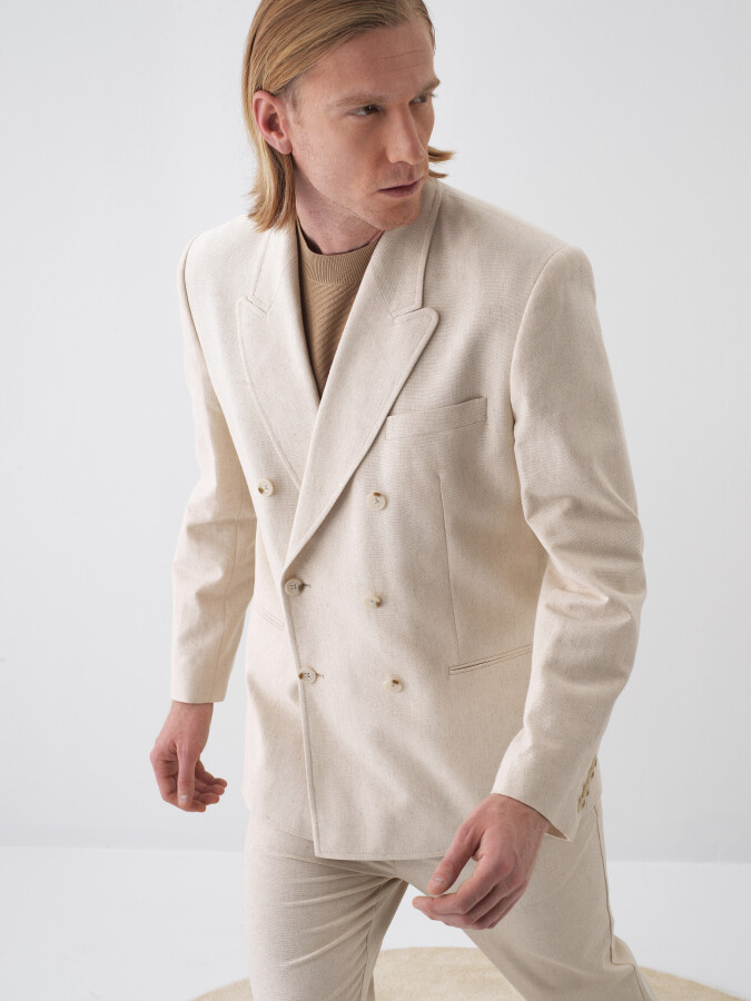 Natural Regular Fit Linen Jacket - 1