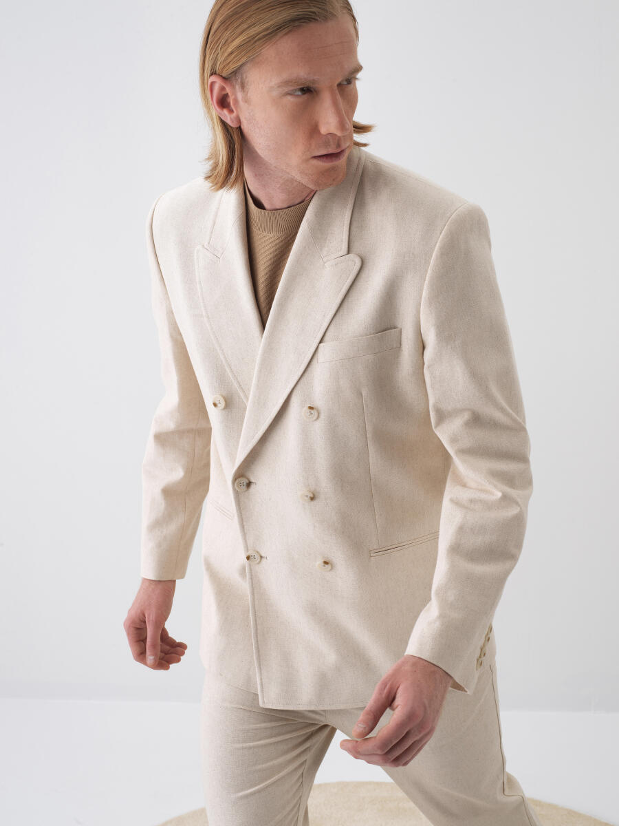Natural Regular Fit Linen Jacket - 1