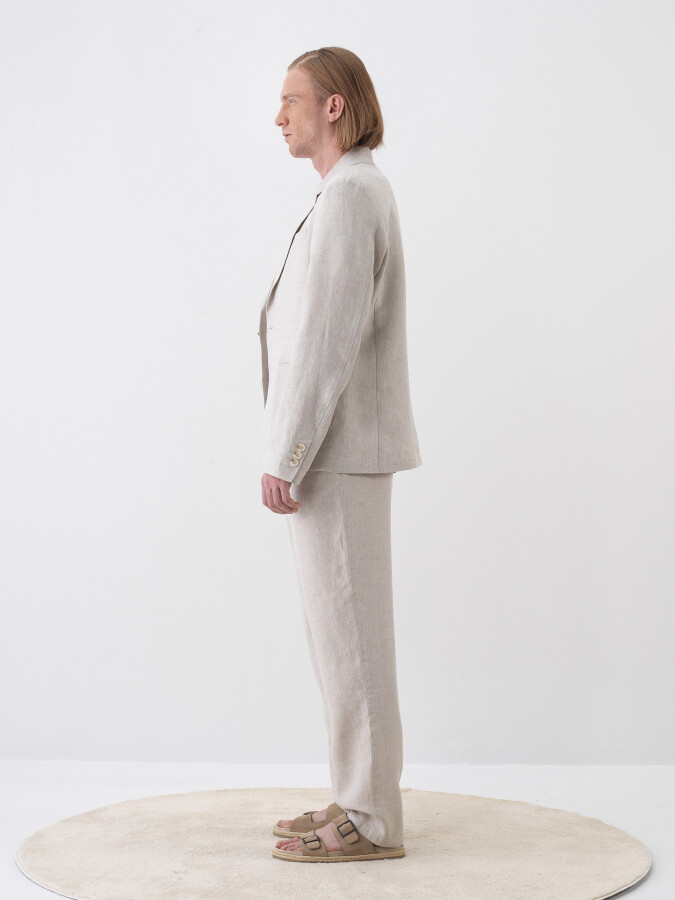 Natural Regular Fit Linen Jacket - 3