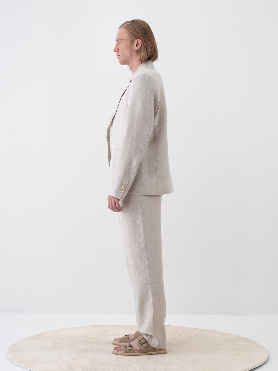 Natural Regular Fit Linen Jacket - 3
