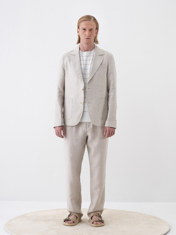 Natural Regular Fit Linen Jacket - 2
