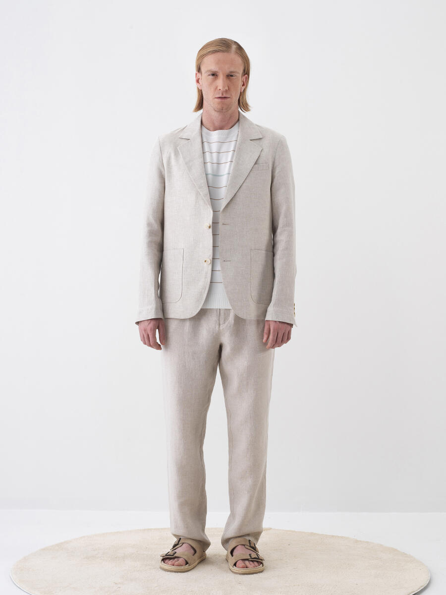 Natural Regular Fit Linen Jacket - 2