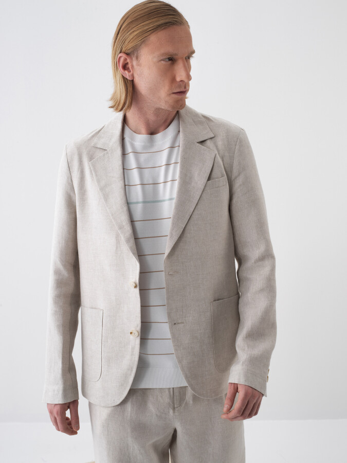 Natural Regular Fit Linen Jacket 