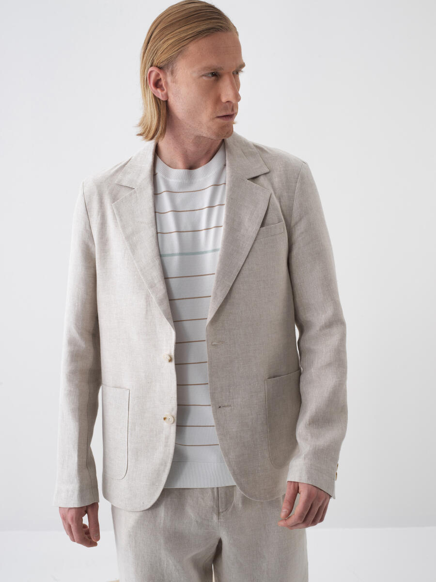 Natural Regular Fit Linen Jacket - 1
