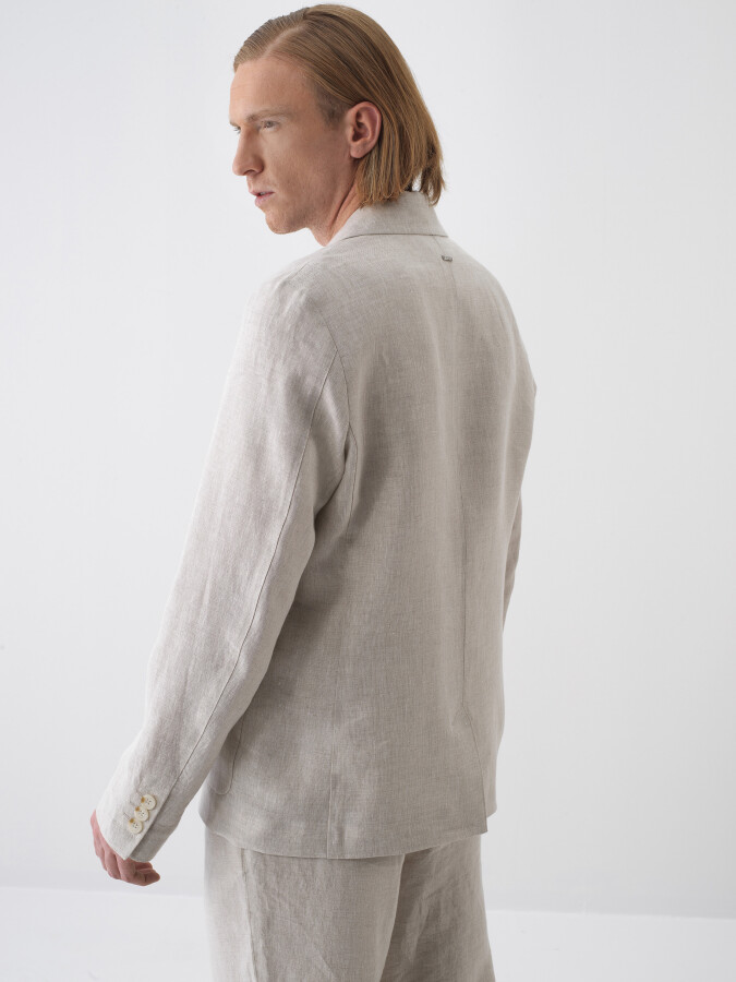 Natural Regular Fit Linen Jacket - 4