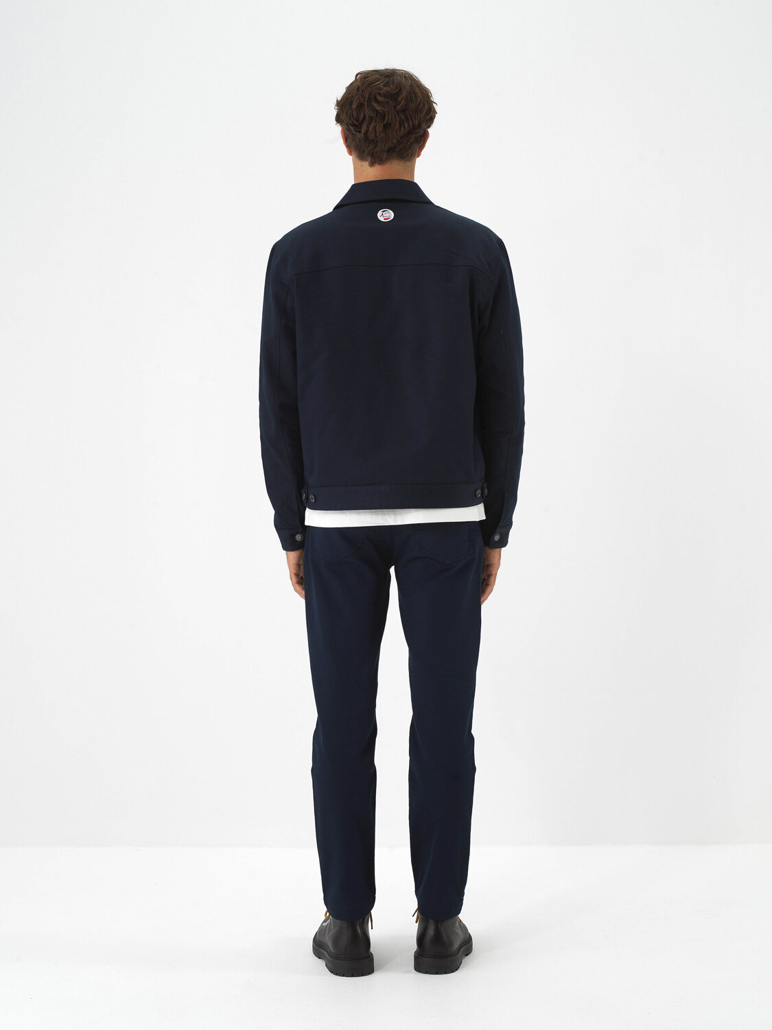 Navy Blue Cotton Textured Regular Fit Jacket - Xint