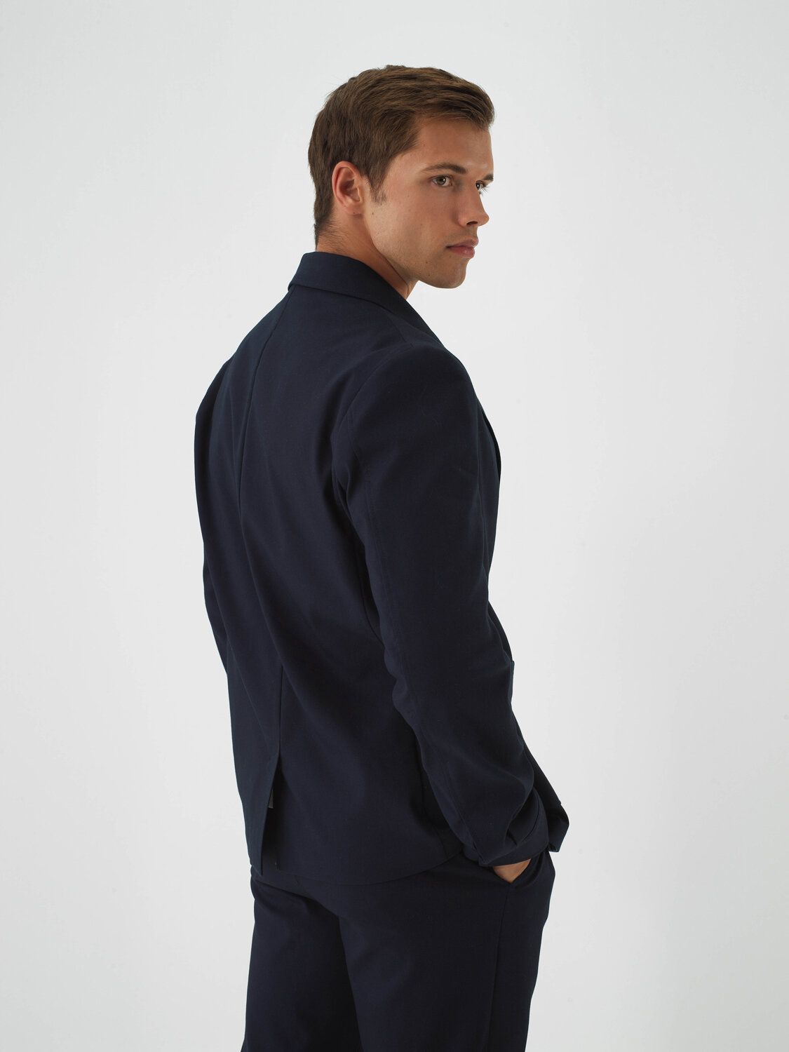 Navy Blue Cotton Textured Regular Fit Jacket - Xint