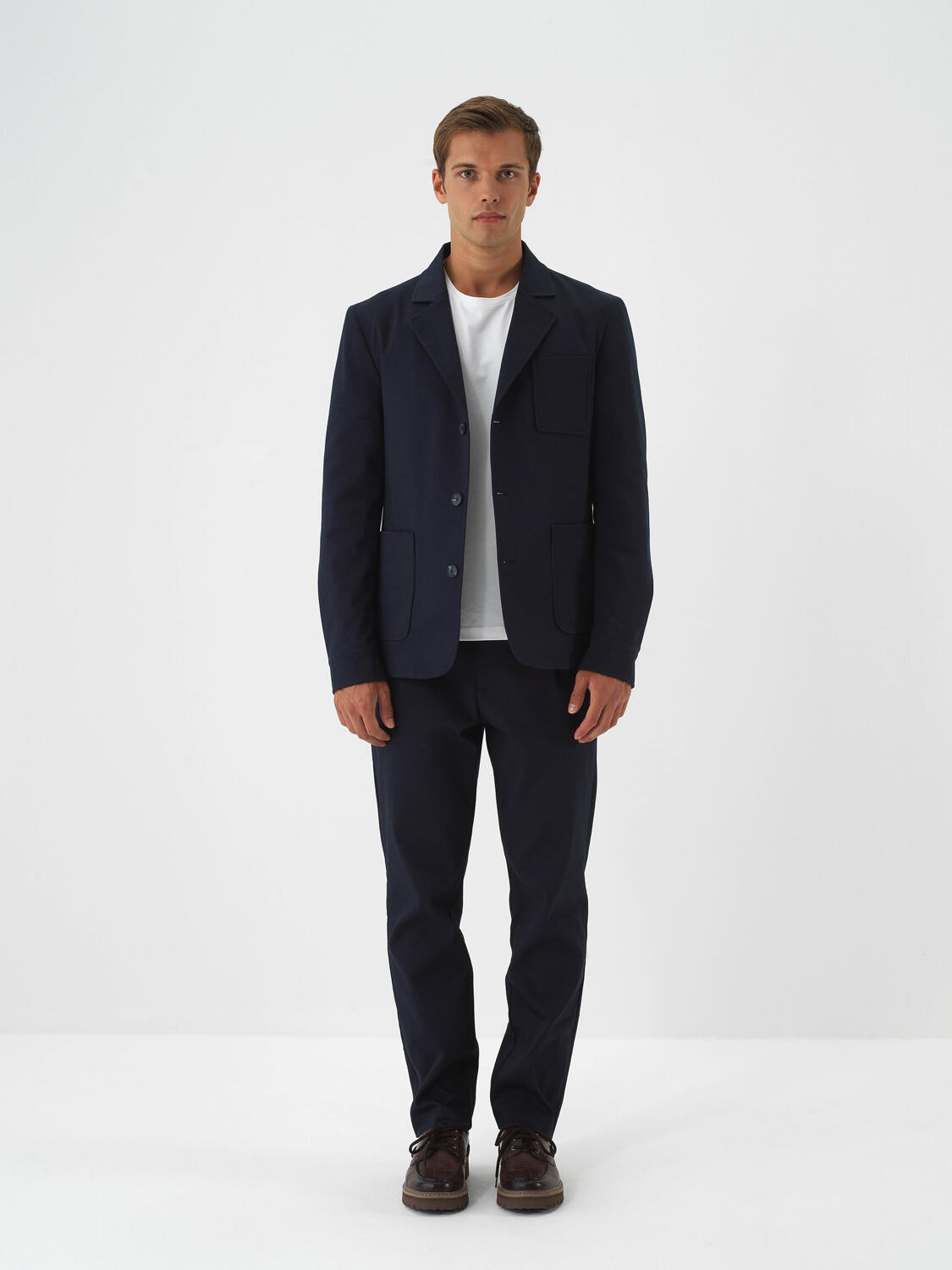 Navy Blue Cotton Textured Regular Fit Jacket - 2
