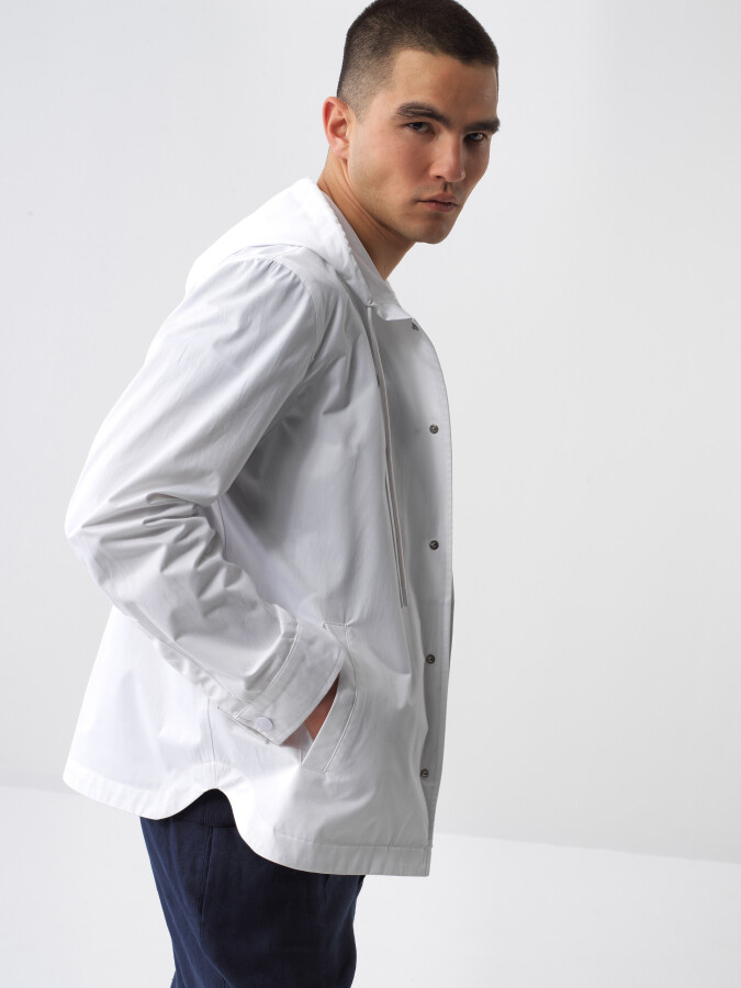 White Regular Fit Cotton Jacket - 1