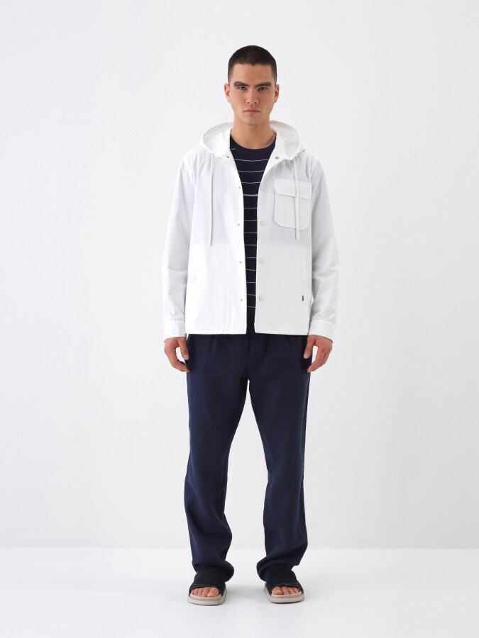 White Regular Fit Cotton Jacket - 2