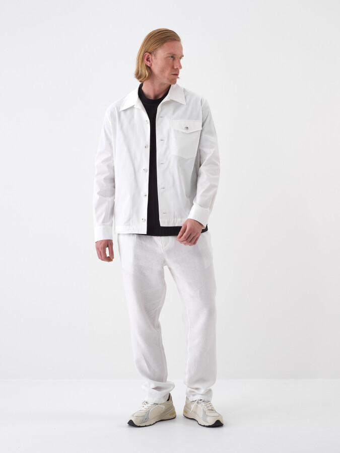 White Regular Fit Cotton Jacket - 2