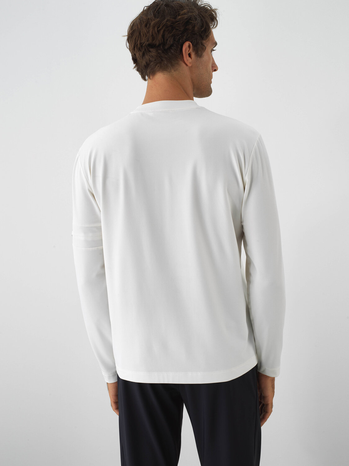 Ecru Flexible Textured Regular Fit Long Sleeve T-Shirt - Xint