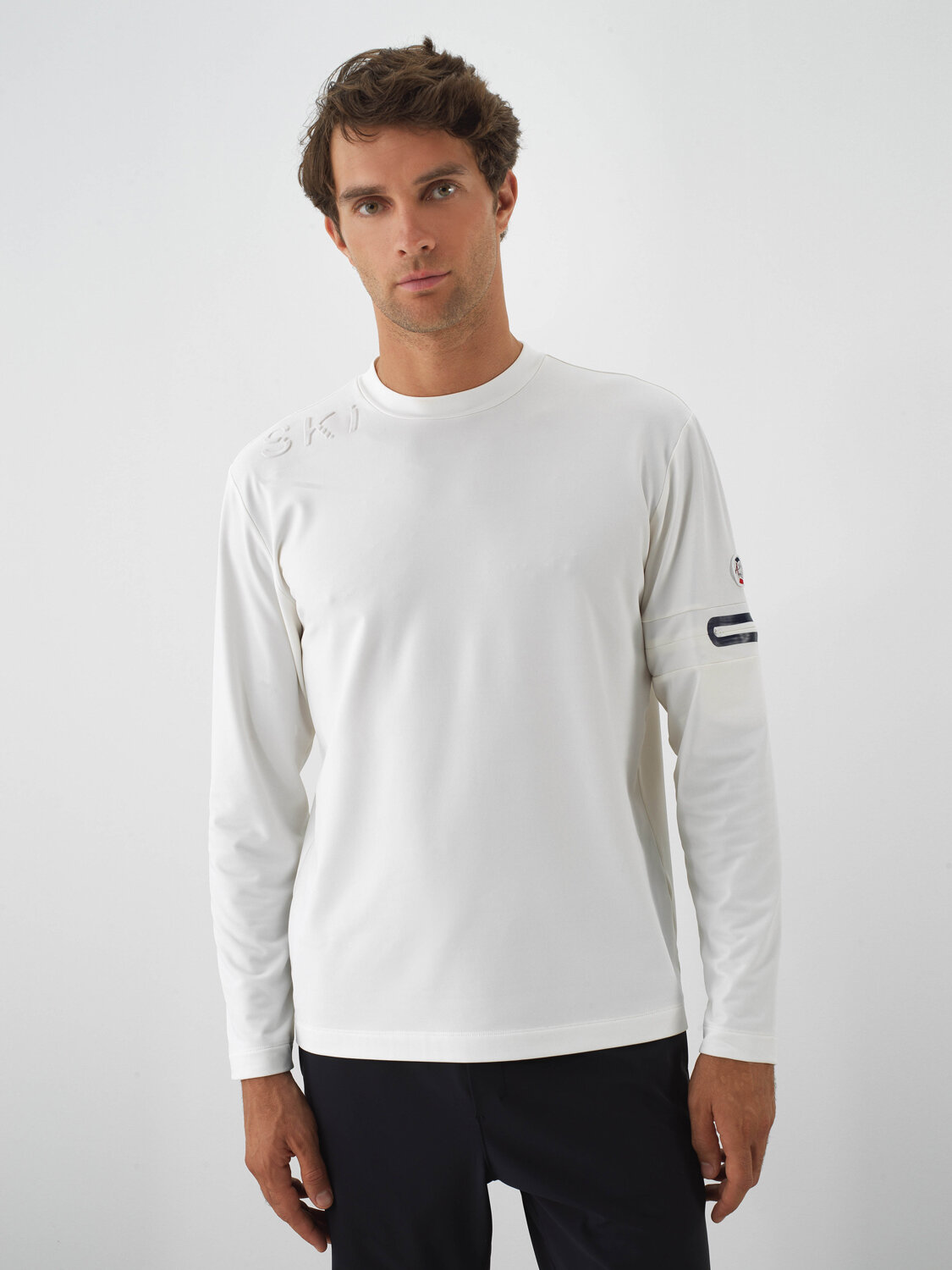 Ecru Flexible Textured Regular Fit Long Sleeve T-Shirt - Xint