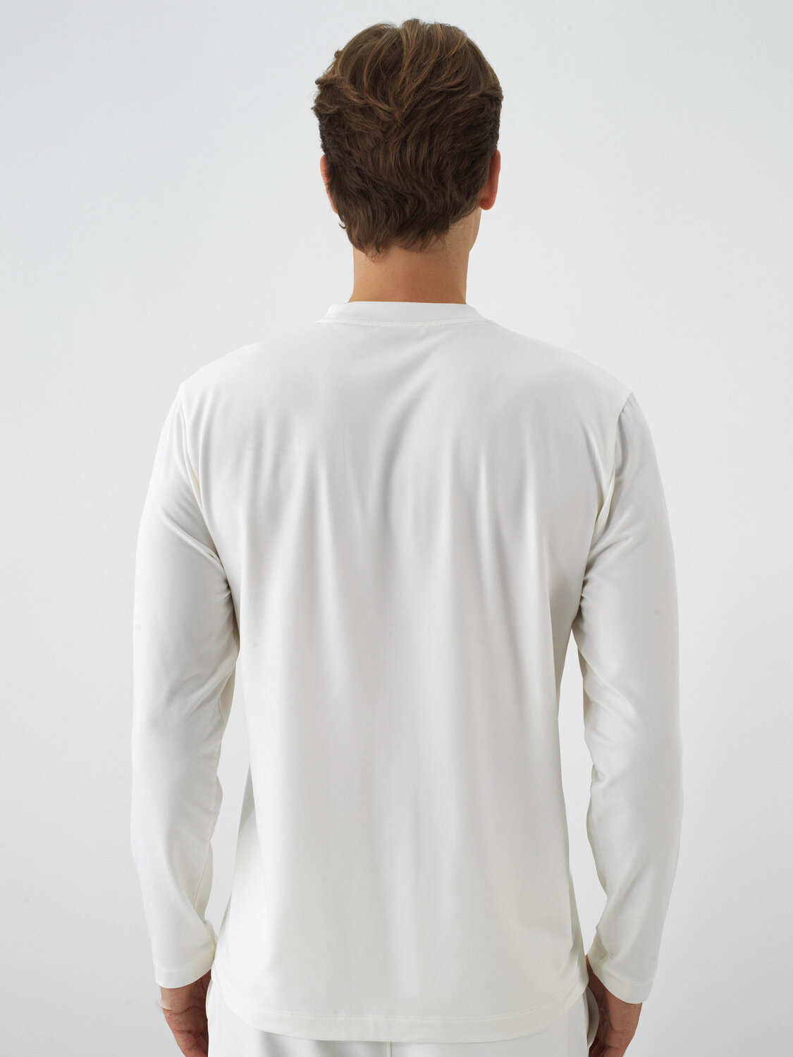 Ecru Flexible Textured Regular Fit Long Sleeve T-Shirt - Xint